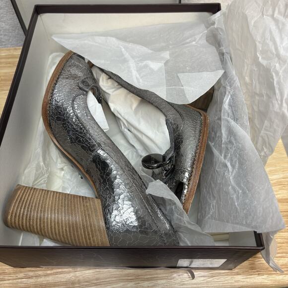Mulberry Bayswater Peep Toe Cracked Metallic Silver Block Heel Pump EU Size 38.5 - Picture 15 of 16
